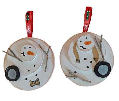 Set of Two Melted Snowmen Handmade Christmas Ornaments