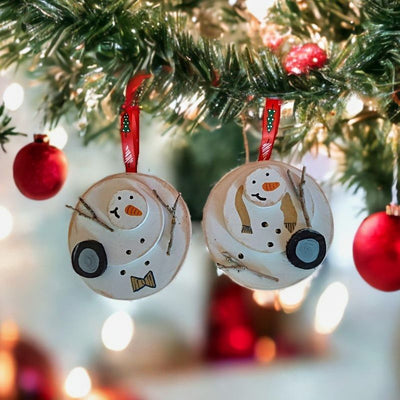 Set of Two Melted Snowmen Handmade Christmas Ornaments