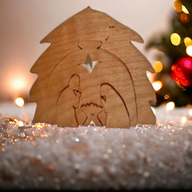 3D Sculpture of Wooden Nativity Scene Christmas Decoration for Harvest Array.
