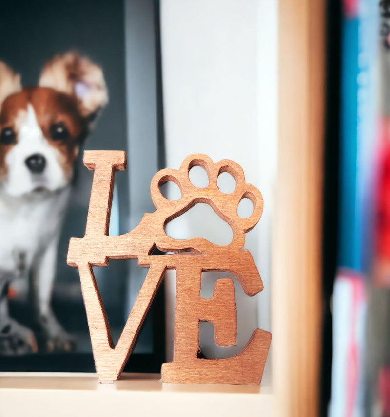 Handmade Wooden Pet LOVE and Paw Print Sign 