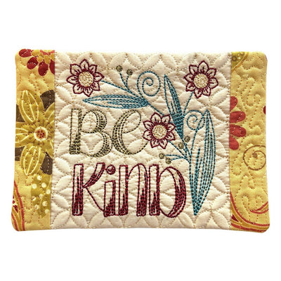 "Bee Kind" Handcrafted Embroidered and Quilted Mug Rug/Oversized Coaster. 6.25 x4.5"