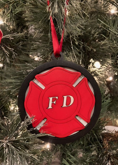 FD  hand made ornament to show your pride in being a firefighter. Great gift from harvestarray.com.