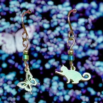 Cat and Butterfly Stainless Steel Earrings available for all the cat lovers at Harvest Array.