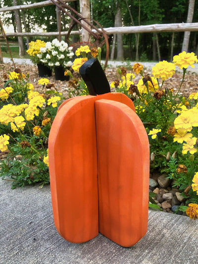 Handmade Cedar Wood Slotted Pumpkin Decoration available at Harvest Array.