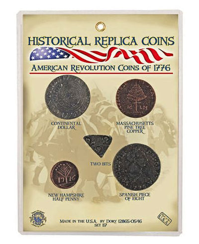 Five Collectible Historical Replica Coins of the American Revolution, 1776. Available at Harvest Array.