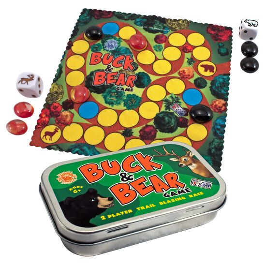 Buck and Bear Woodland Adventure Game in a convenient travel tin.