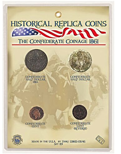 Package of 4 Historical Replica Coins of The Confederate Coinage of 1861, for purchase at harvestarray.com