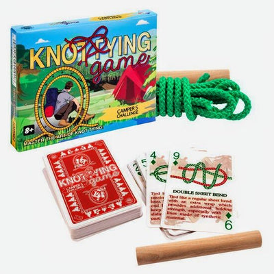 Knot Tying Game Camper's Ed. includes 48 cards, instructions, two dowels and enough line for two people to play.