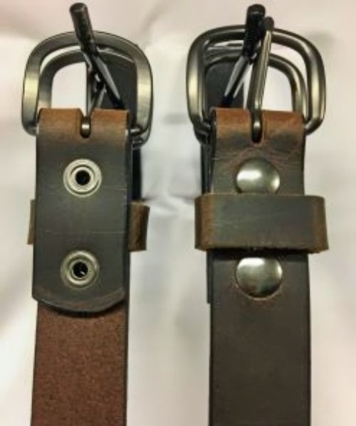 Close-up of Chocolate Brown Leather Belt Snaps and Removable Buckle