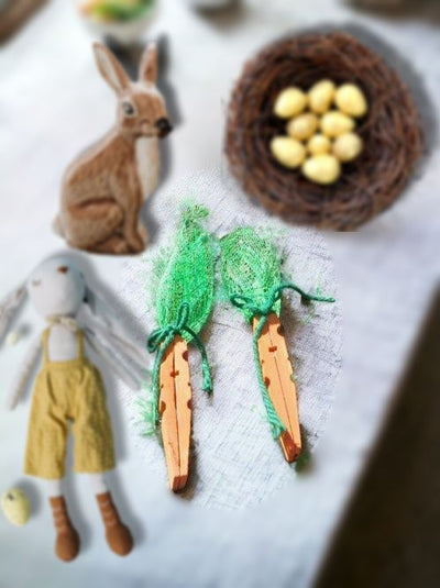 Wooden Carrot Clothes Pin Easter Spring Decoration on the Table