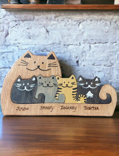 Cat Family Puzzle with Customizable Names and Colors