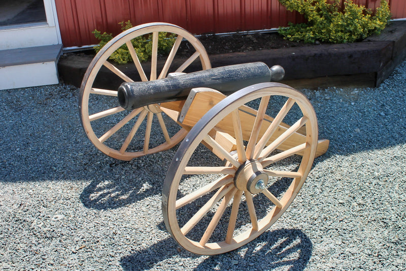 Front angle view of the Decorative One Third Scale Wooden Cannon