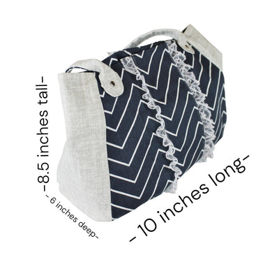 The Casual Comfort Tote Bag is 10" long x 6" deep x 8.5" tall.