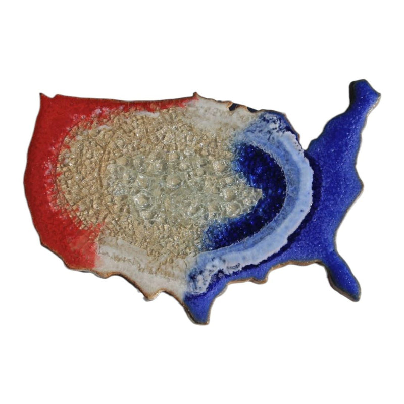 USA Shaped Crackle Coaster made of ceramic in a pottery studio in Minnesota.