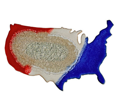 Handmade USA Shaped Trivet made of ceramic for hot foods. Made in America, of course!