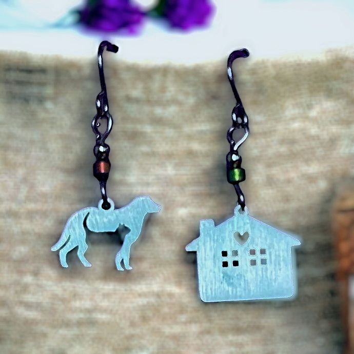 Dog, Cat, and House Stainless Steel Earrings.