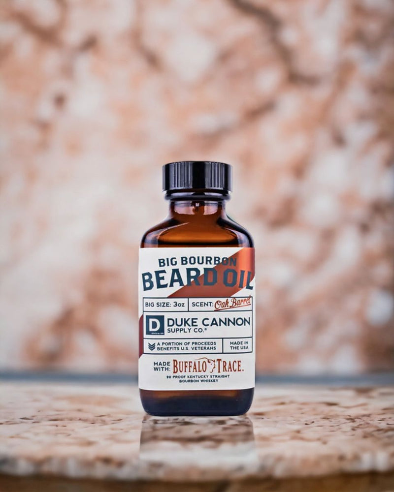 Duke Cannon Big Bourbon Beard Oil is made in the USA and now sold at Harvest Array.