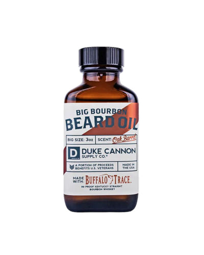 Duke Cannon Big Bourbon Beard Oil available in a 3 ounce bottle.