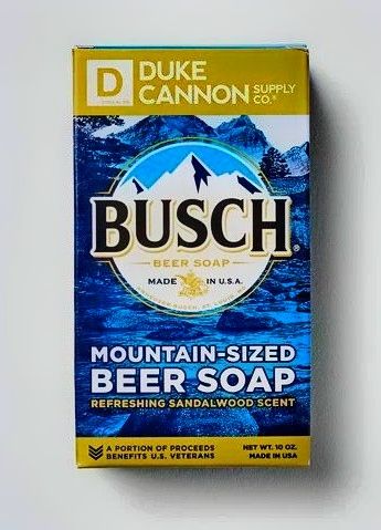 Busch Beer Soap is a Mountain-Sized Bar, 10 ounces.