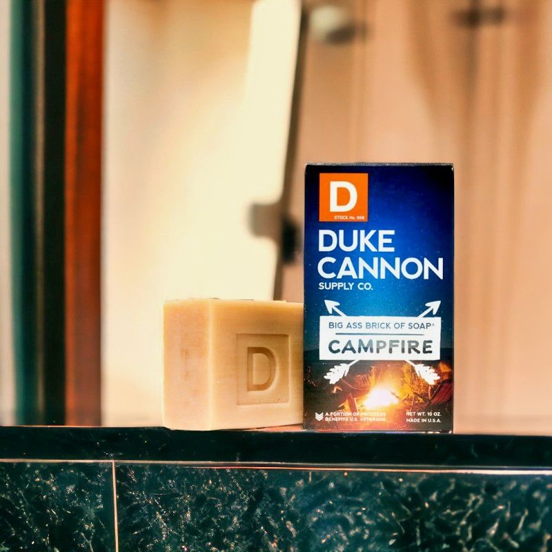 Duke Cannon Campfire Scented Soap has a warm, slightly smoky scent of fresh-cut hickory.