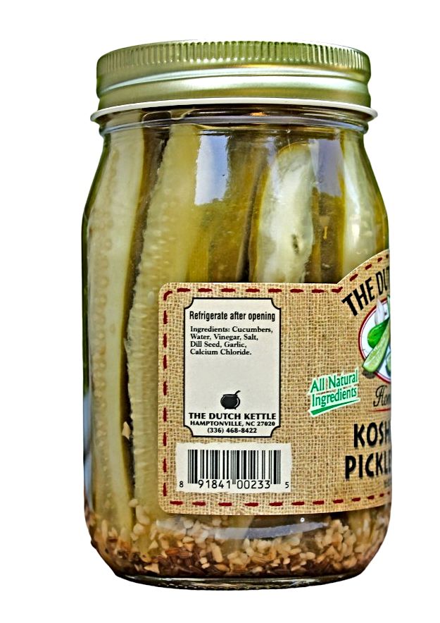 Dutch Kettle Amish Home Style Kosher Dill Pickle Spears ingredients.