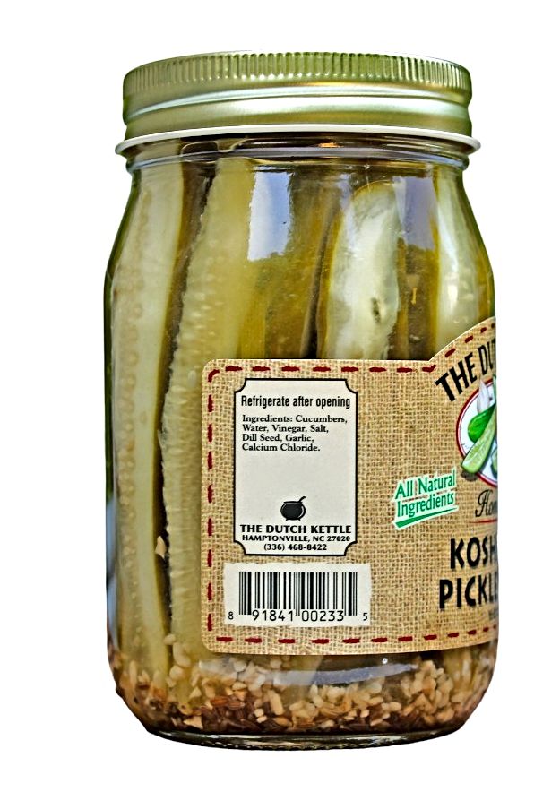 Dutch Kettle Amish Home Style Kosher Dill Pickle Spears Labe