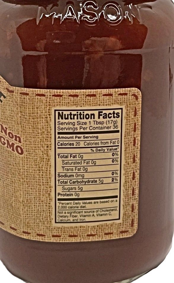 Nutritiom Facts for an 18 oz. jar of Dutch Kettle Homemade Style Apple Butter.
