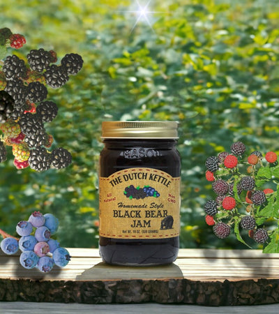 Black Bear Dutch Kettle Amish Homemade Style Jams - Black Bear Jam has Blackberries, Blueberries, and black raspberries for a delicious combination.