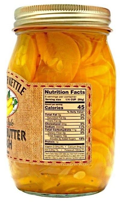 Nutrition Label for Bread & Butter Yellow Squash.