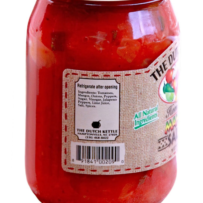 Only fresh ingredients in our Amish made Home Style Mango Salsa from the Dutch Kettle.