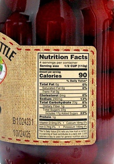 Amish made Pickled Beets Nutritional Facts. Made in USA. Harvest Array