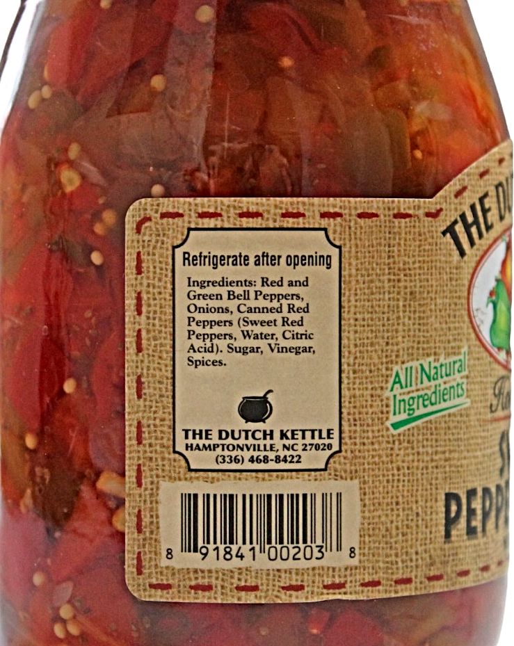 Dutch Kettle Home Style Sweet Pepper Relish all natural ingredients. Available from Harvest Array