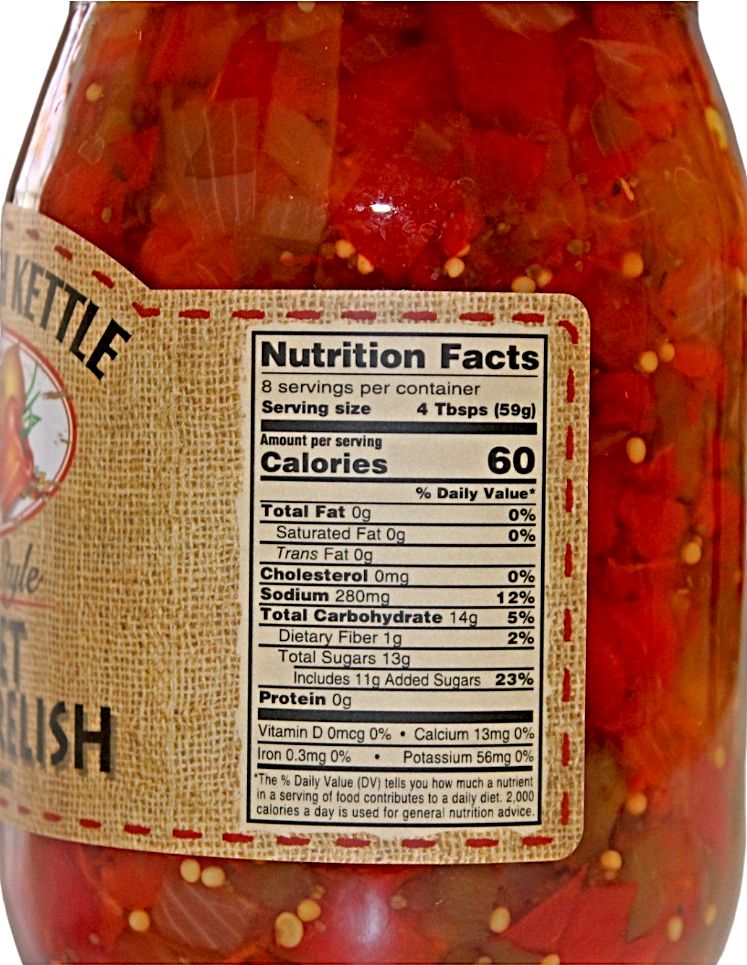 Dutch Kettle Home Style Sweet Pepper Relish Nutrition Facts for Harvest Array