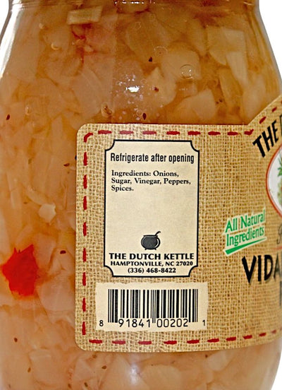 All Natural Ingredients comprise the  Dutch Kettle Home Style Vidalia Onion Relish. Amish made.