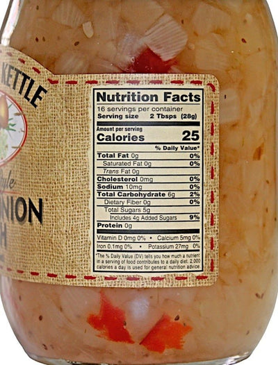 Nutrition Facts of the  Dutch Kettle Home Style Vidalia Onion Relish.