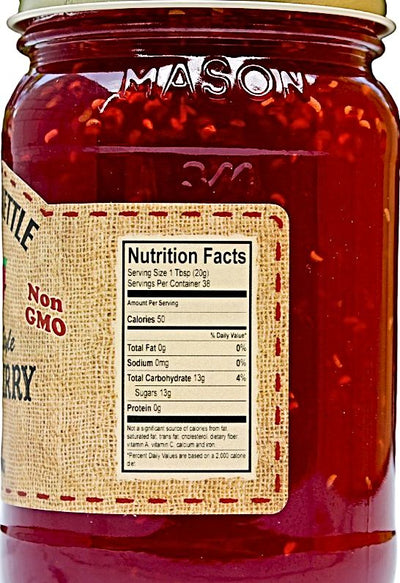 Nutrition Facts of Dutch Kettle Homemade Style Red Raspberry Jam.