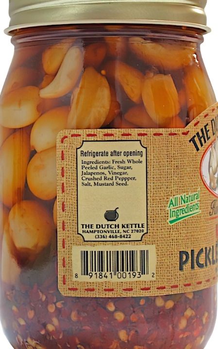 Only All Natural Ingredients are in each jar of Dutch Kettle Hot Pickled Garlic from Harvest Array.