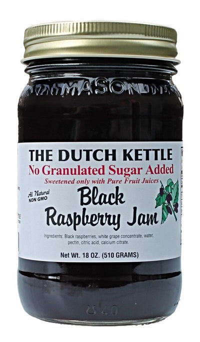 The Dutch Kettle No Granulated Sugar Added Black Raspberry Jam has only all natural ingredients.