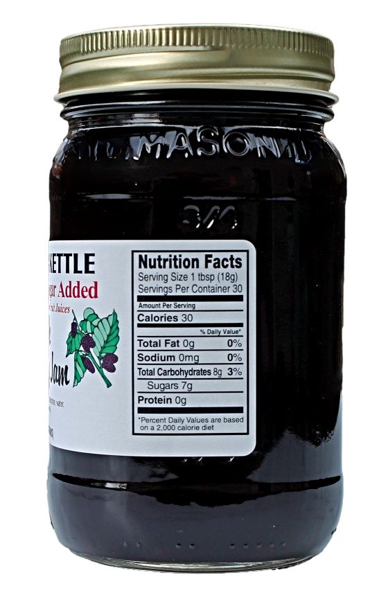Nutrition Fact for the Dutch Kettle No Sugar Added Black Raspberry Jam.