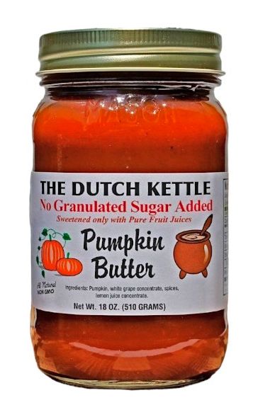 An 18 oz. jar of the Dutch Kettle's No Sugar Added Pumpkin Better at Harvest Array