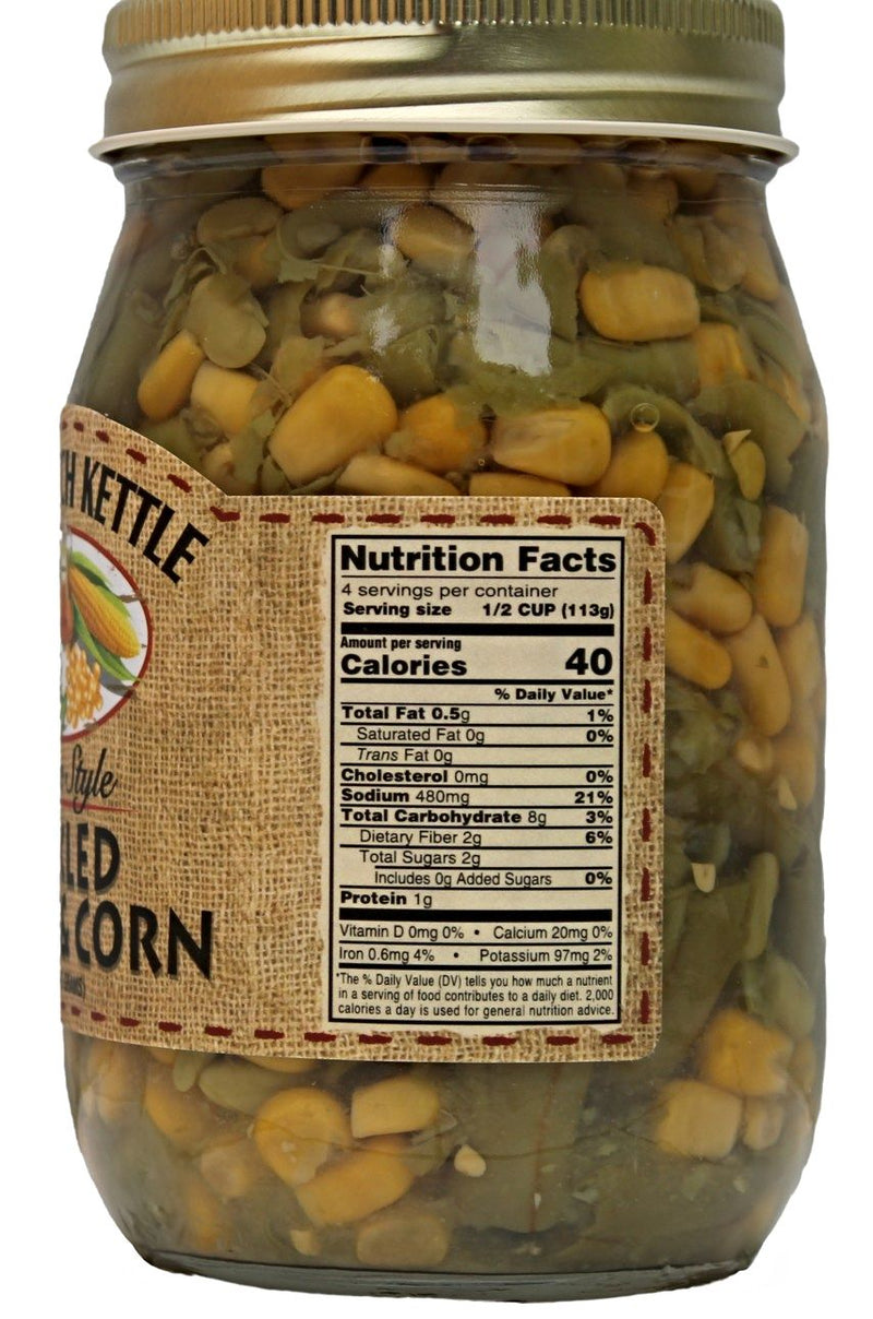 Amish Made Pickled Beans and Corn Nutrition Facts. Made in USA. Harvest Array