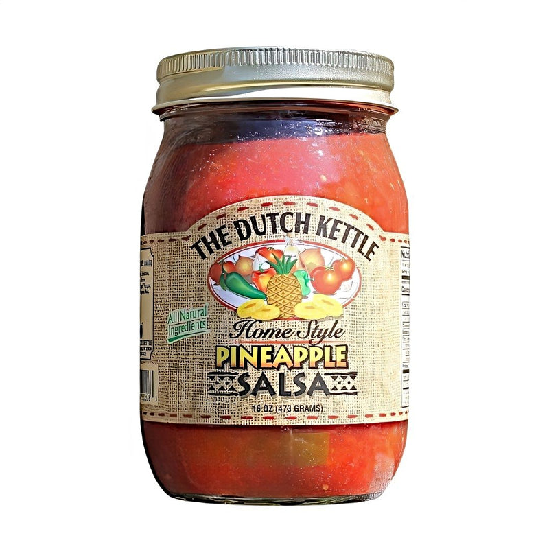 Each glass jar of Amish made Pineapple Salsa from the Dutch Kettle contains 16oz. of tropical, yet spicy salsa. 