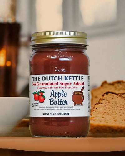 The Dutch Kettle Amish Homemade No Granulated Sugar Added Apple Butter is delicious on toast.