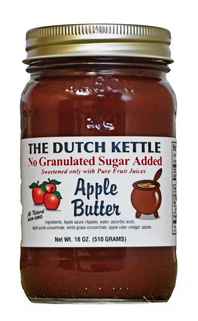 The Dutch Kettle Amish Homemade No Sugar Added Apple Butter - Sweetened only with pure fruit juices. All natural and non GMO.