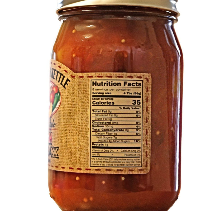 The Dutch Kettle Home Style Peach Salsa has only 35 calories per 4 Tablespoons. 