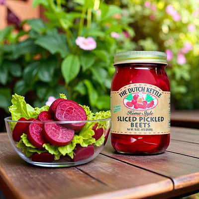 Jar of The Dutch Kettle sliced pickled beets are now available at Harvest Array. Place your online order today.