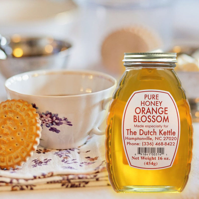 Enjoy our new Orange Blossom Honey on biscuits or in your tea. Made especially for the Dutch Kettle and Harvest Array.