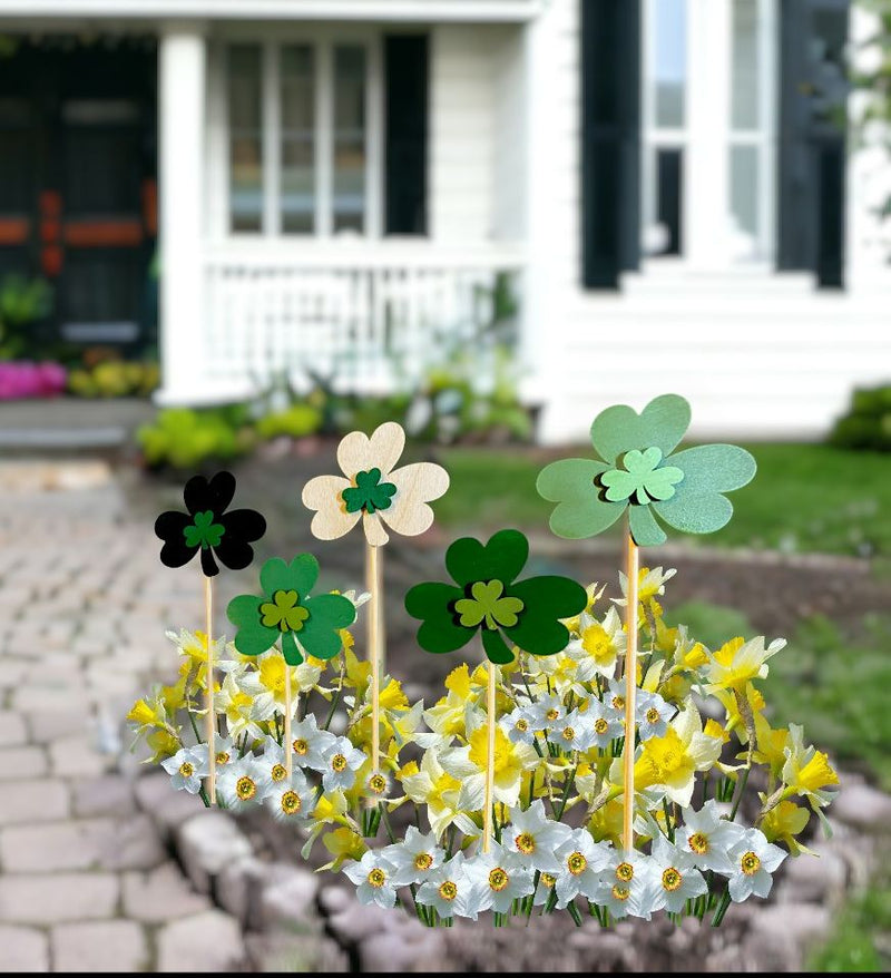 An Assortment of Duo Petite Shamrock Garden Stakes will look lovely lining your garden of daffodils this spring!