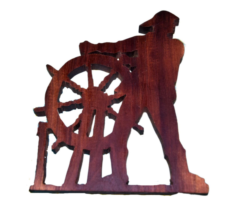 Wooden Mariner Steering the Ship - 7 x 5.5 Inch, 2D figure.