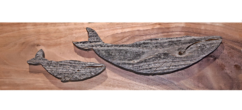 Reclaimed Cedar Whale and Calf Mounted on Walnut Plaque